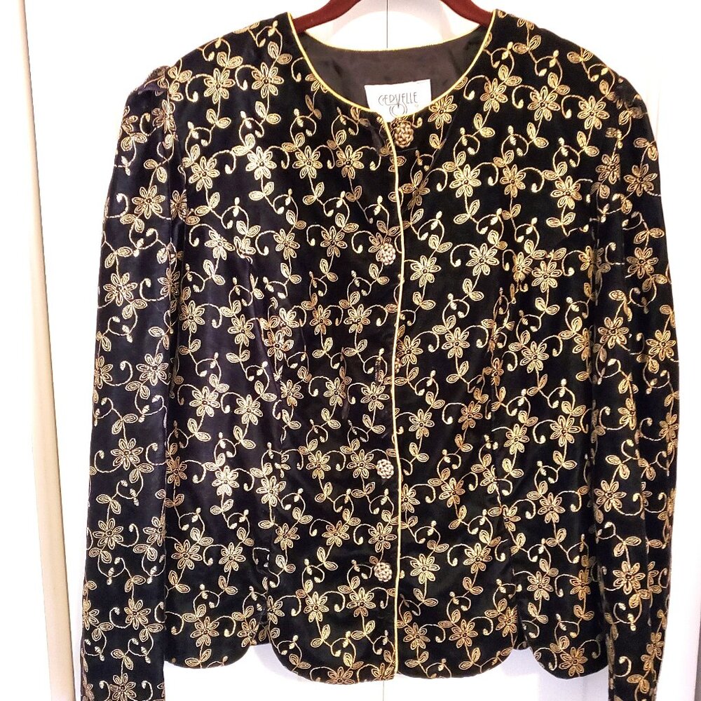 Cervelle Woman's Black Gold embroidered jacket, 1X
